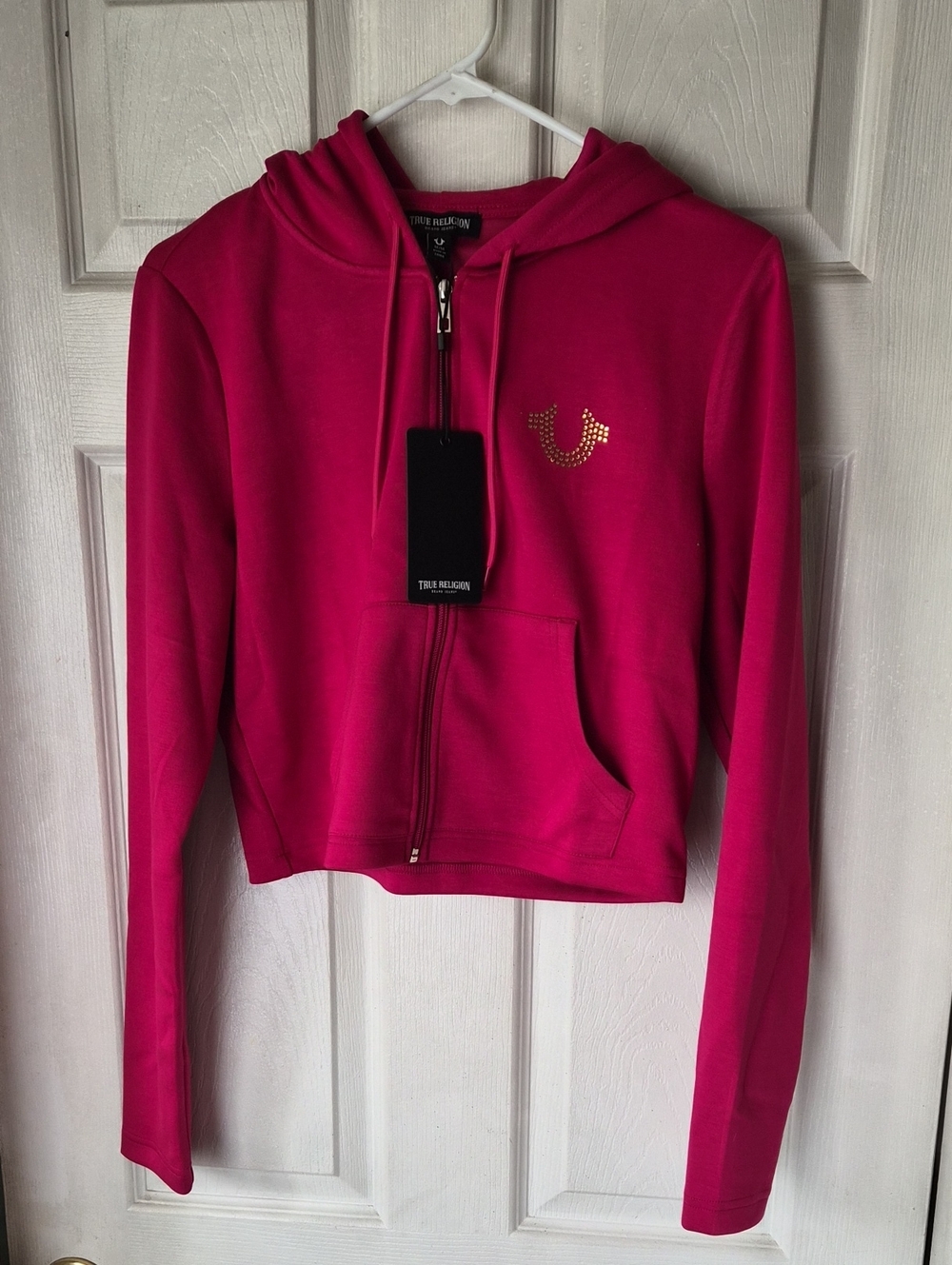 True Religion Fuchsia Zip-Up Hoodie with Stud Horseshoe